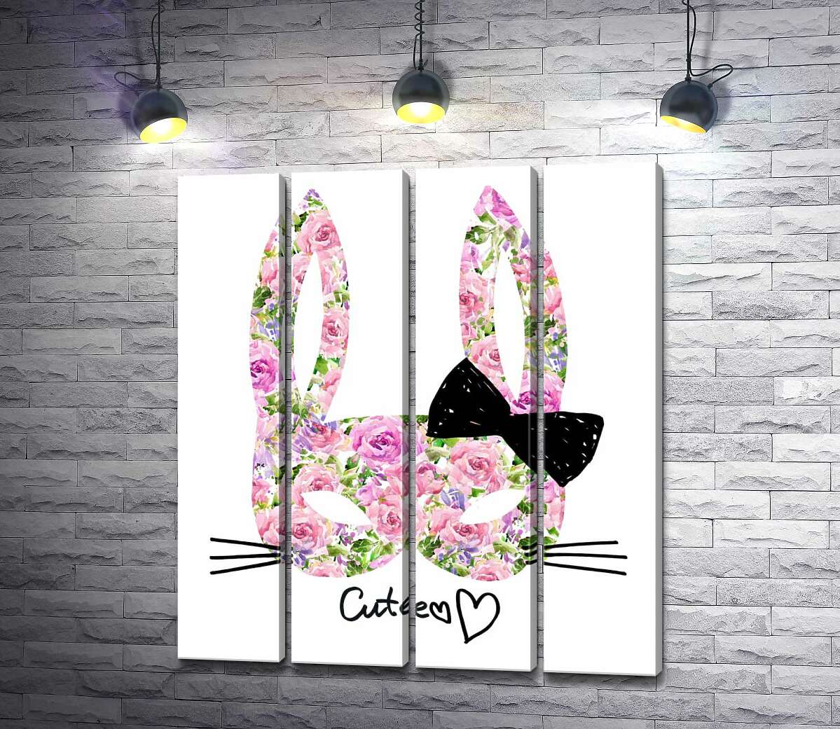 модульна картина Трояндова маска зайчика із написом "cute" (Модуль №24)