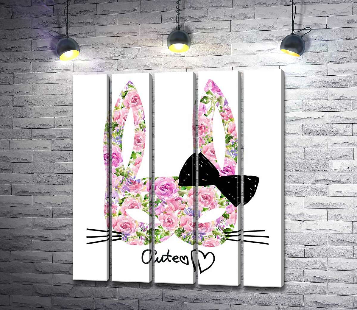 модульна картина Трояндова маска зайчика із написом "cute" (Модуль №26)