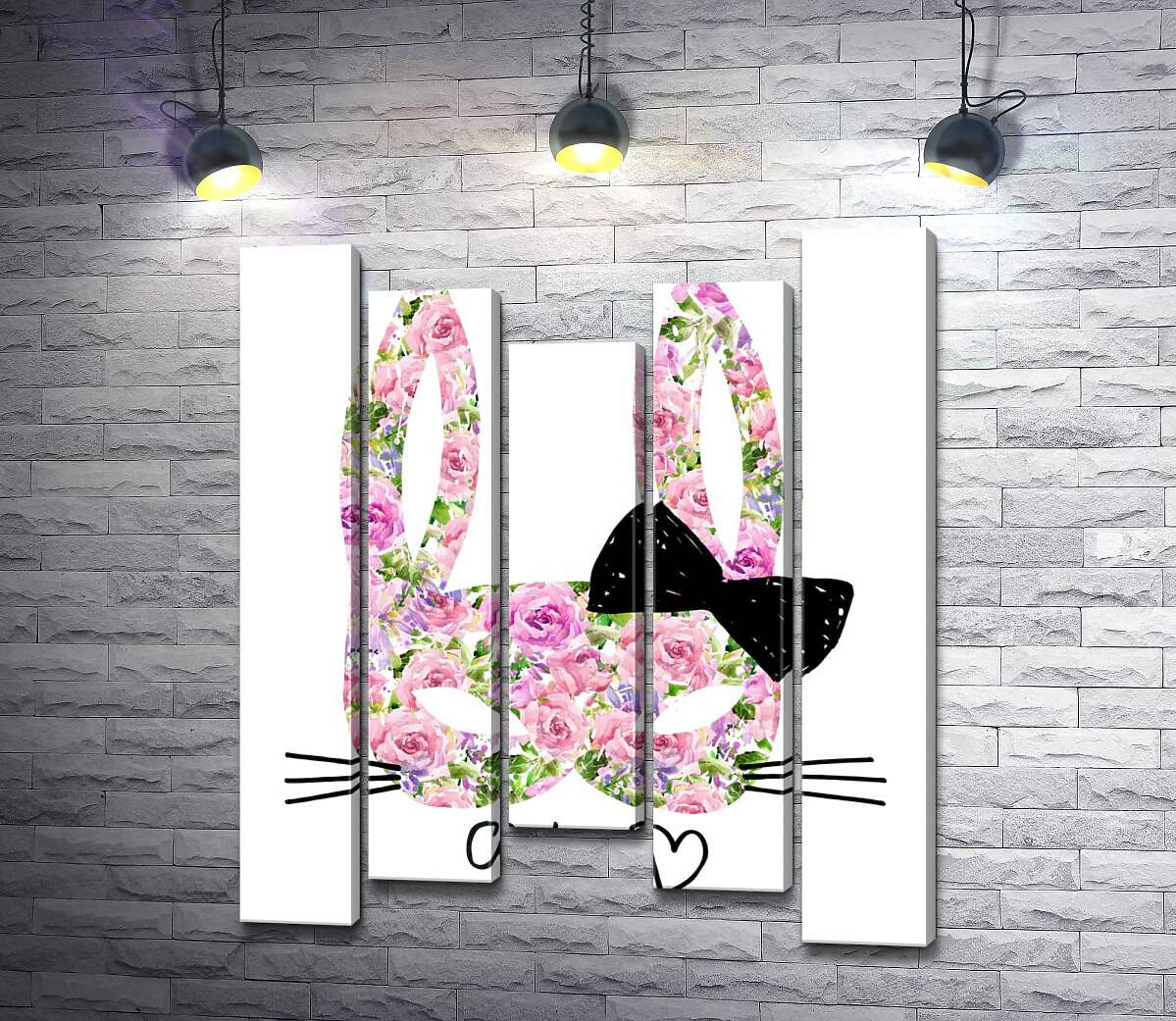 модульная картина Розовая маска зайчика с надписью "cute" (Модуль №27)