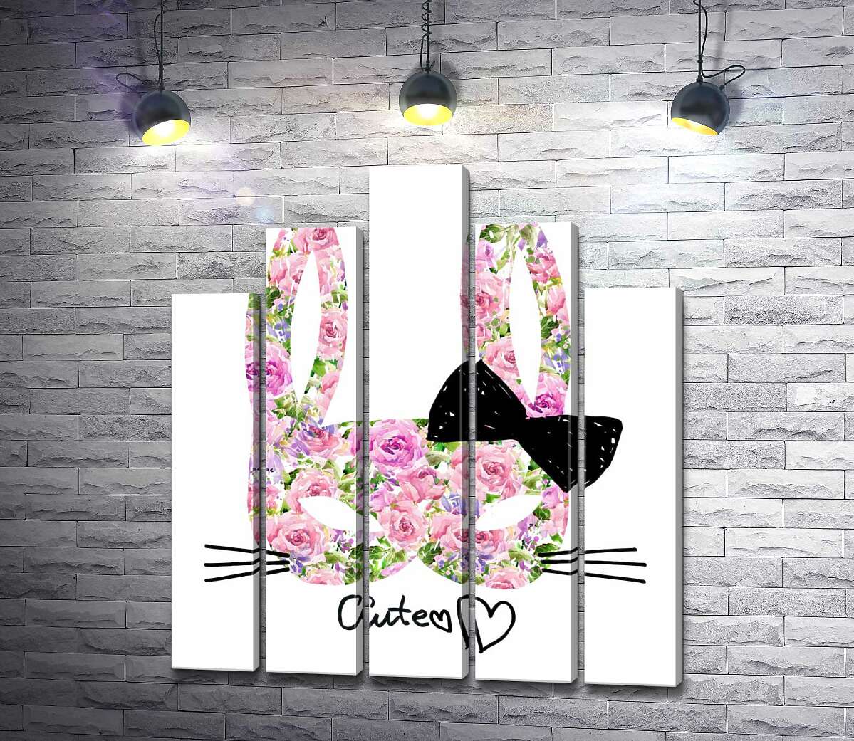 модульна картина Трояндова маска зайчика із написом "cute" (Модуль №29)