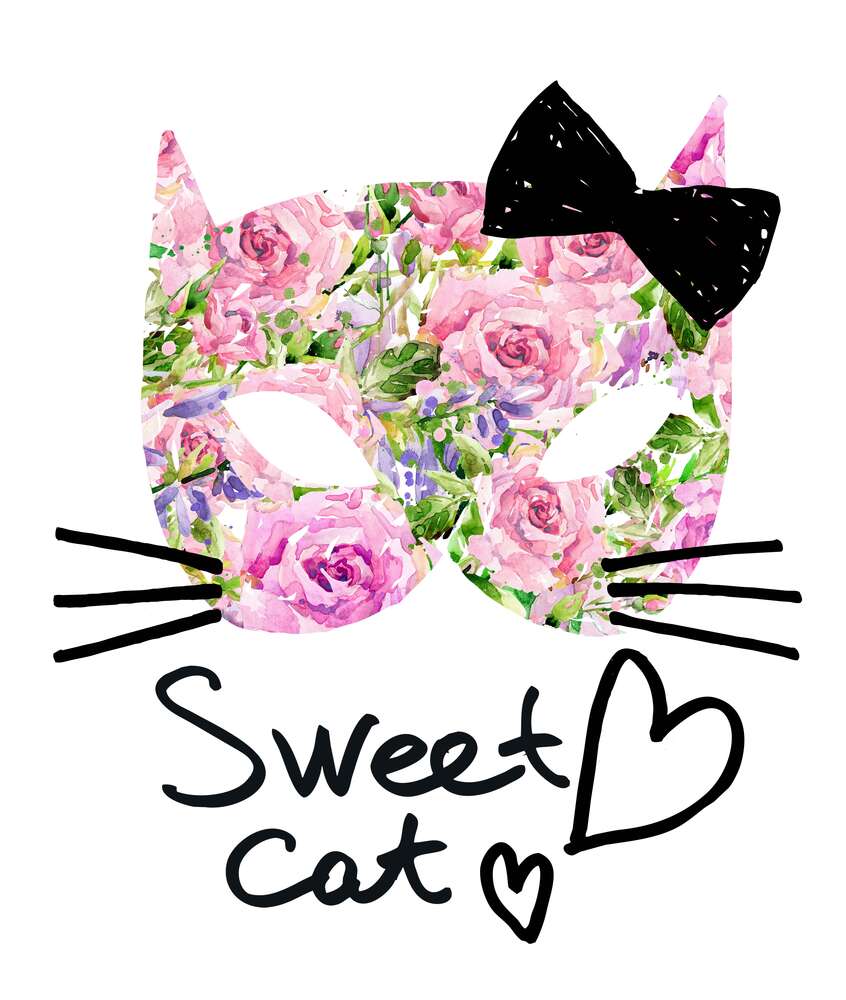 картина-постер Трояндова маска котика із написом "sweet cat"