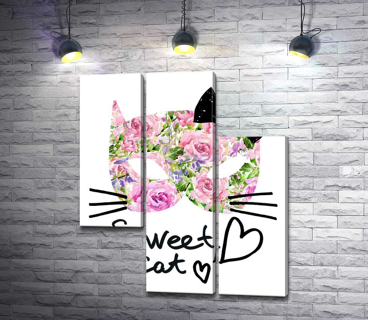модульна картина Трояндова маска котика із написом "sweet cat" (Модуль №13)