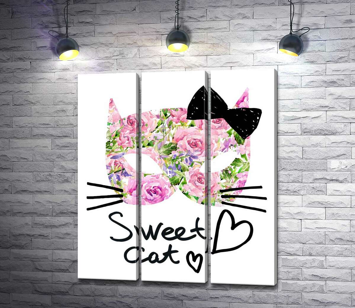 модульна картина Трояндова маска котика із написом "sweet cat"