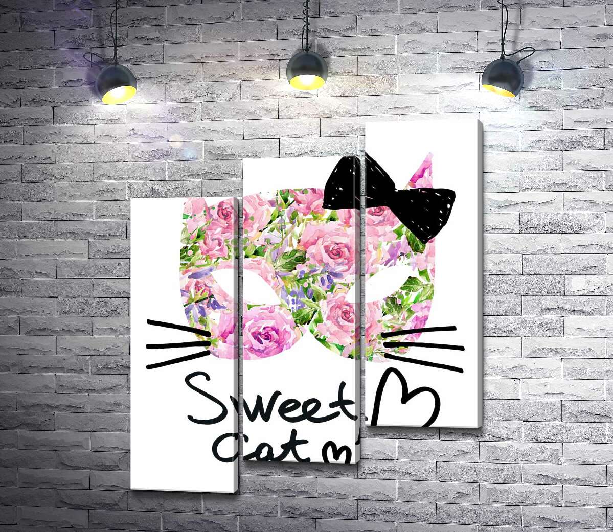 модульна картина Трояндова маска котика із написом "sweet cat" (Модуль №14)