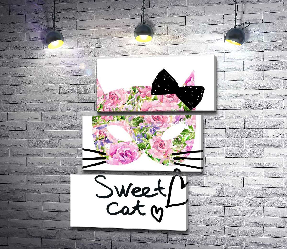 модульна картина Трояндова маска котика із написом "sweet cat" (Модуль №17)