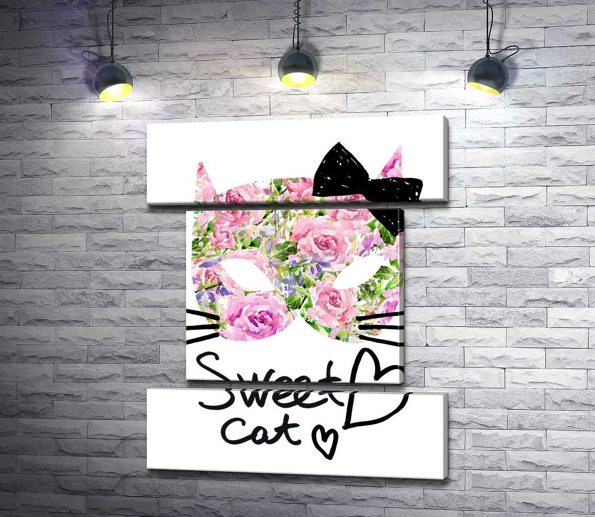 модульна картина Трояндова маска котика із написом "sweet cat" (Модуль №18)