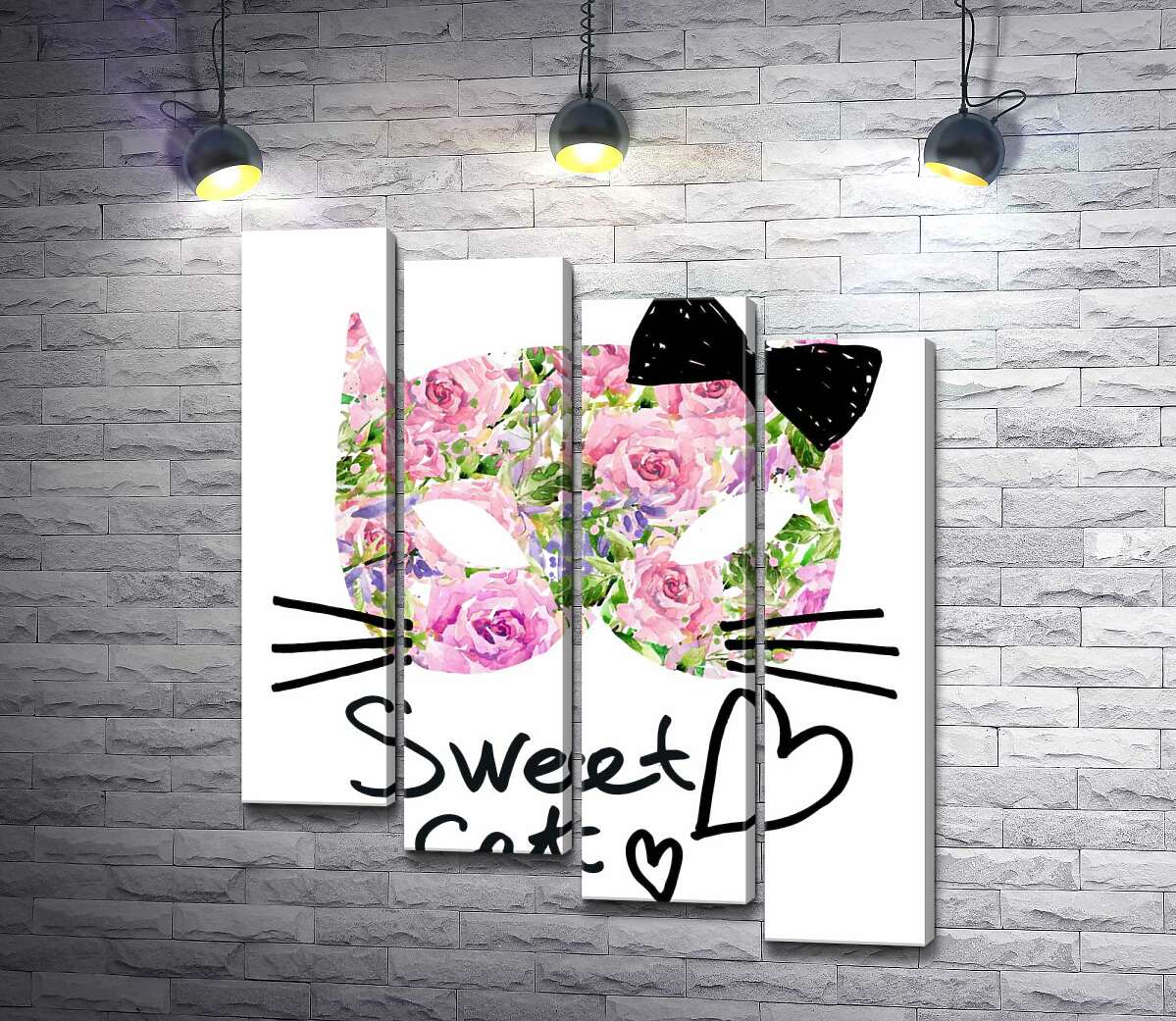 модульна картина Трояндова маска котика із написом "sweet cat" (Модуль №19)