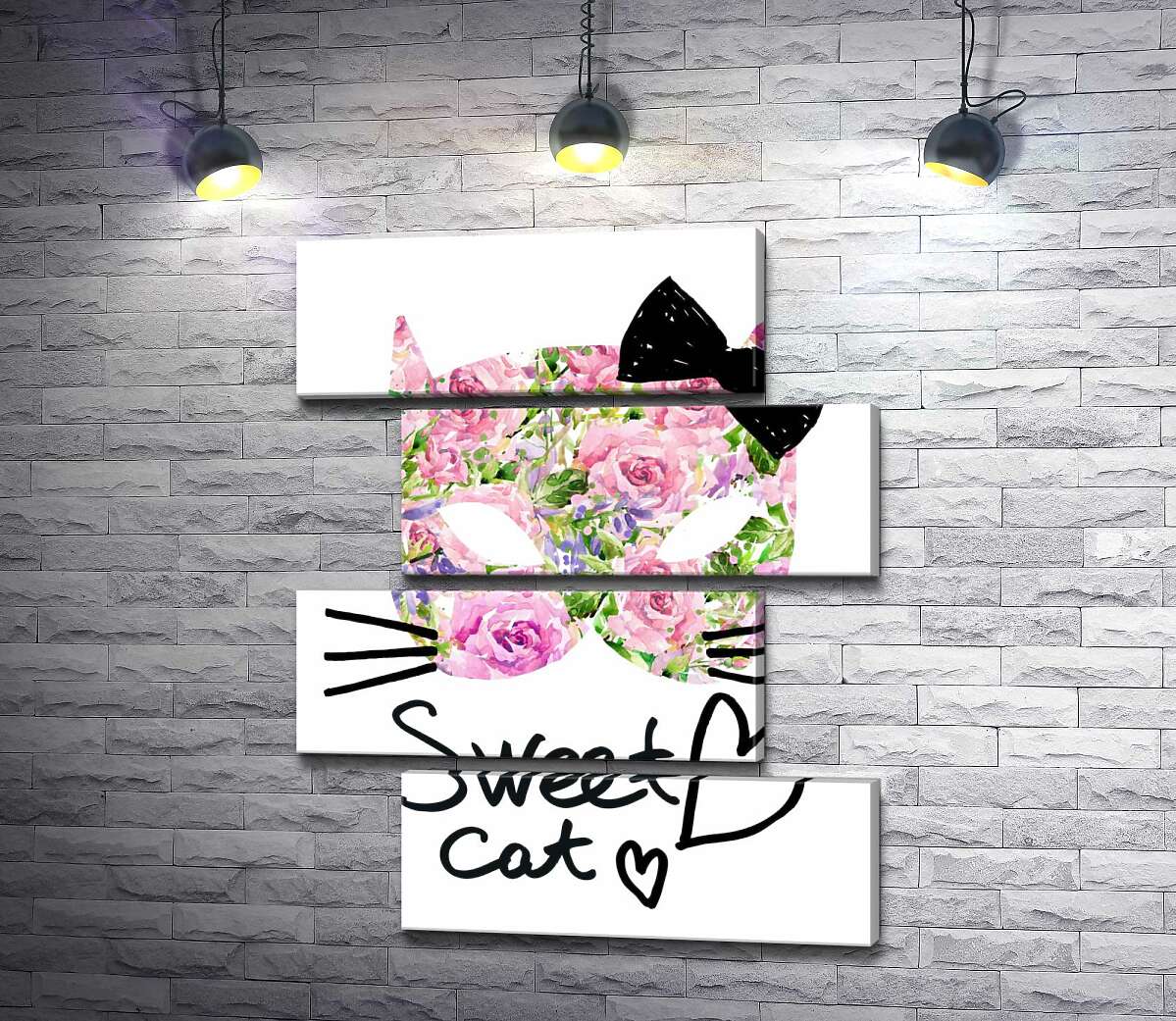 модульна картина Трояндова маска котика із написом "sweet cat" (Модуль №23)