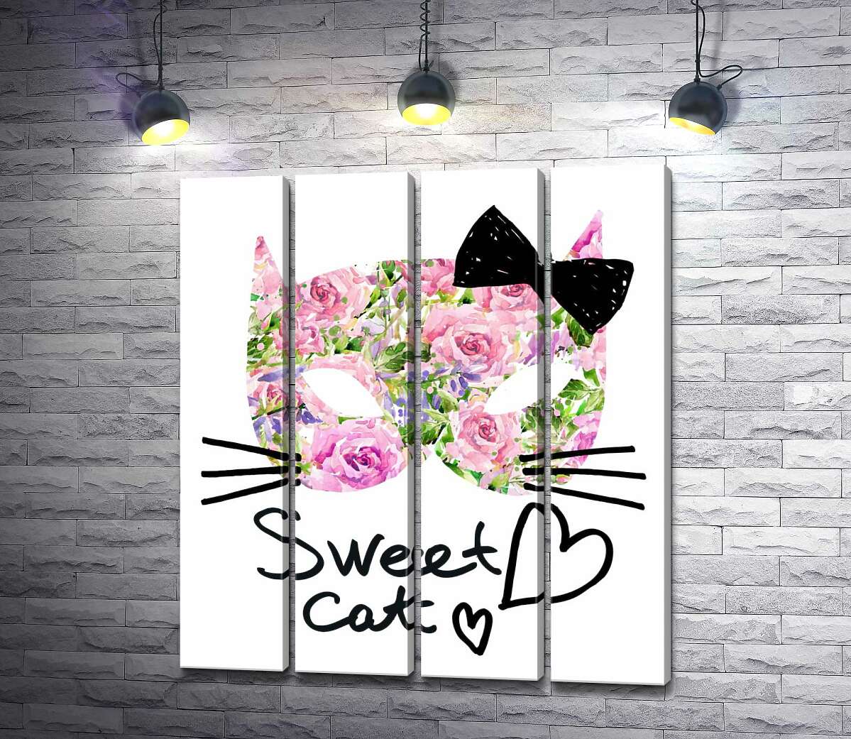 модульная картина Розовая маска котика с надписью "sweet cat" (Модуль №24)