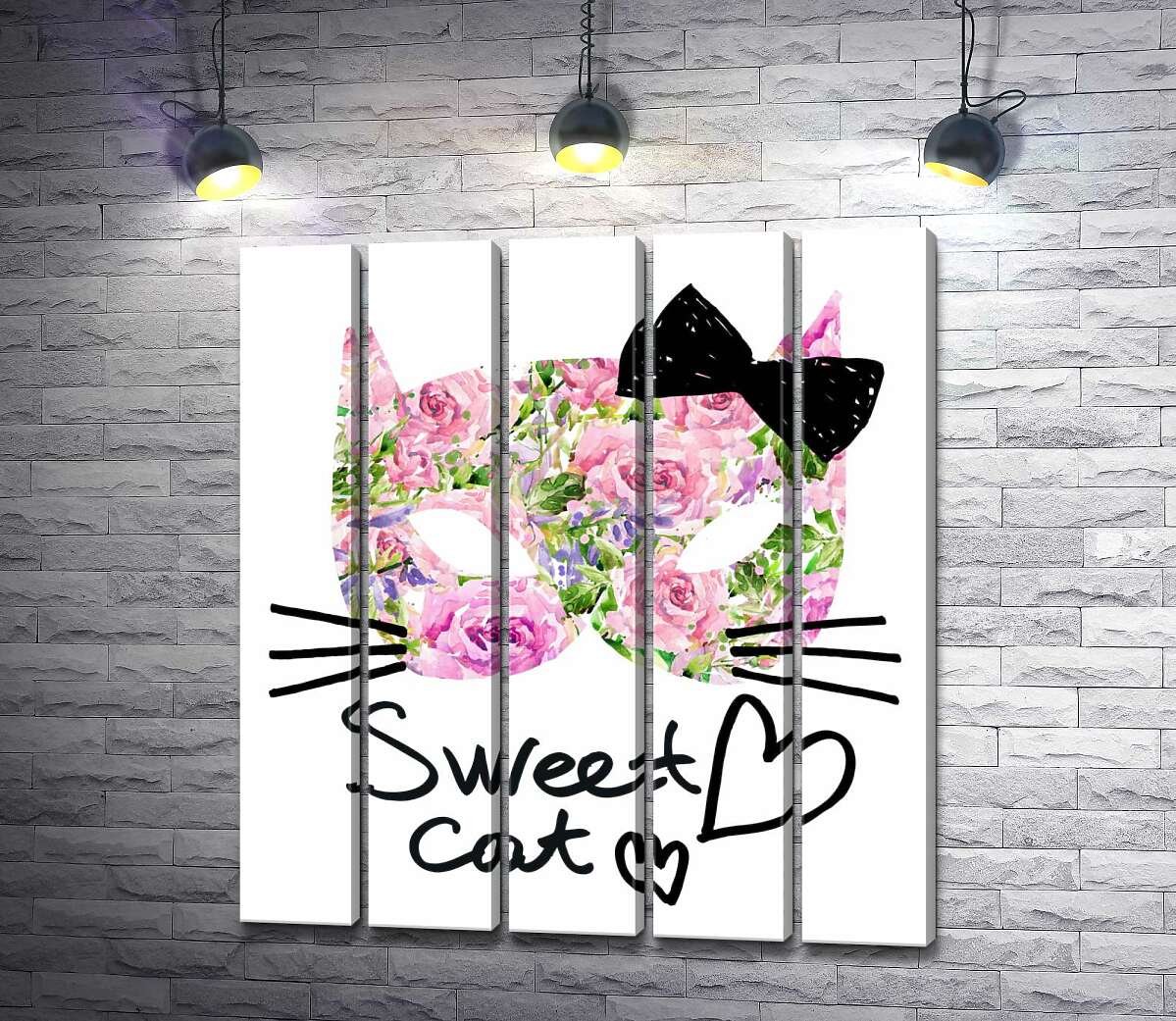модульная картина Розовая маска котика с надписью "sweet cat" (Модуль №26)