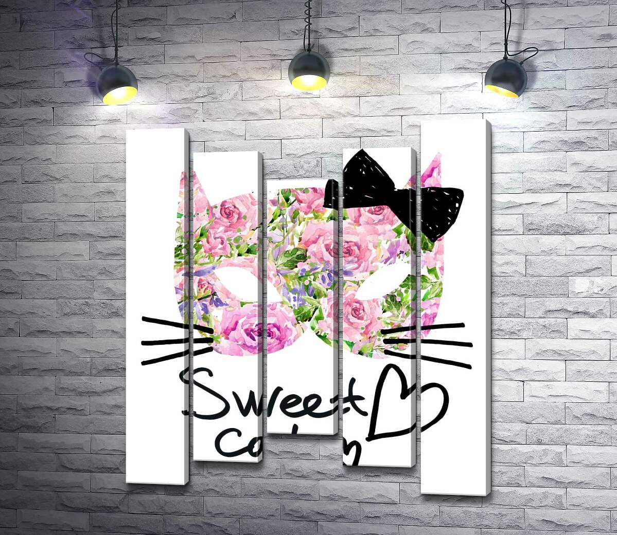 модульная картина Розовая маска котика с надписью "sweet cat" (Модуль №27)