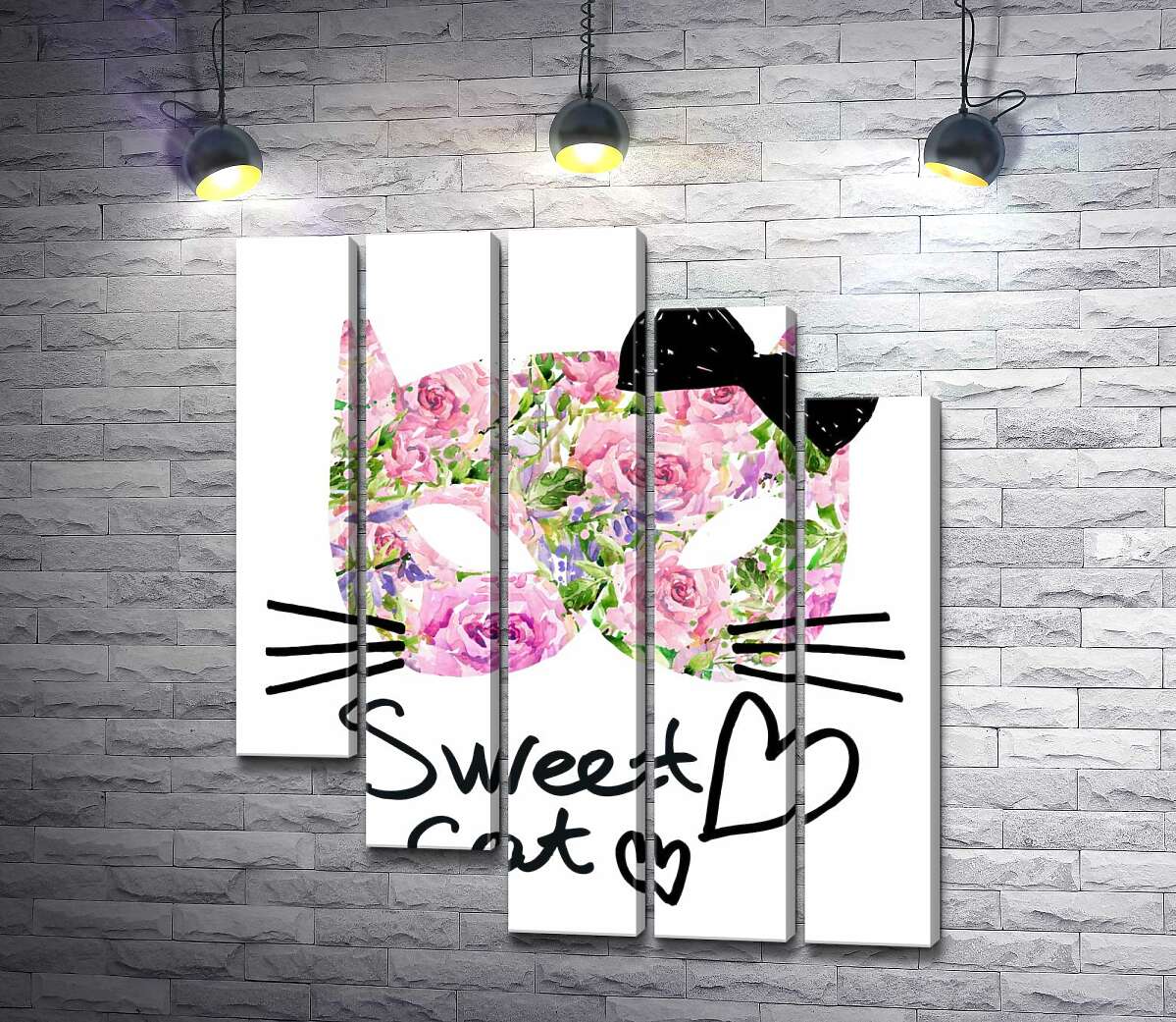 модульная картина Розовая маска котика с надписью "sweet cat" (Модуль №28)