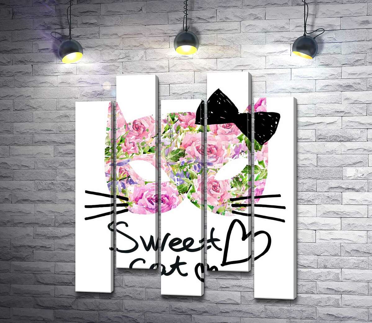модульна картина Трояндова маска котика із написом "sweet cat" (Модуль №30)