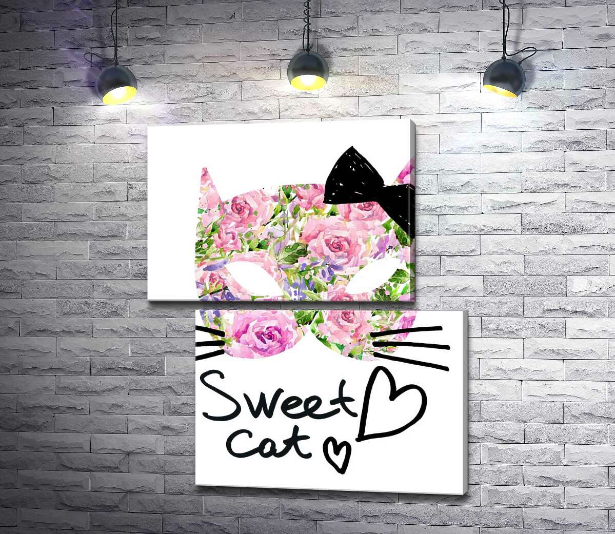 модульная картина Розовая маска котика с надписью "sweet cat" (Модуль №8)