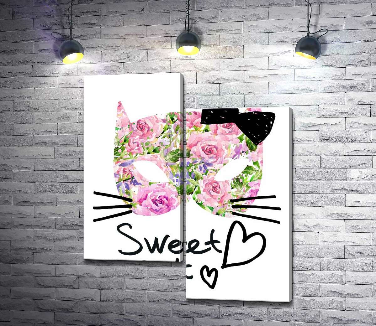 модульна картина Трояндова маска котика із написом "sweet cat" (Модуль №9)