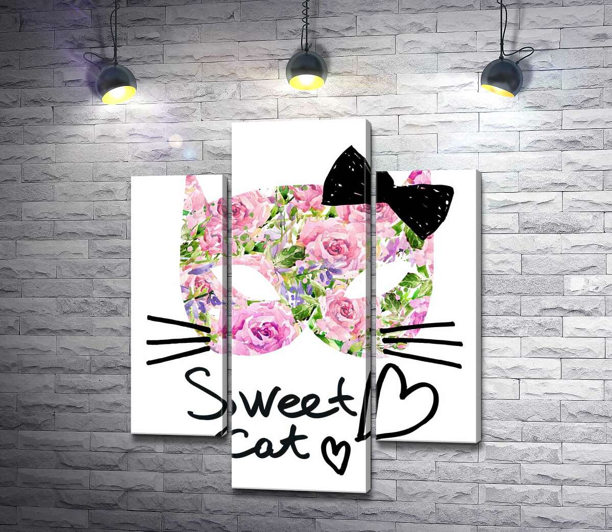 модульная картина Розовая маска котика с надписью "sweet cat" (Модуль №10)