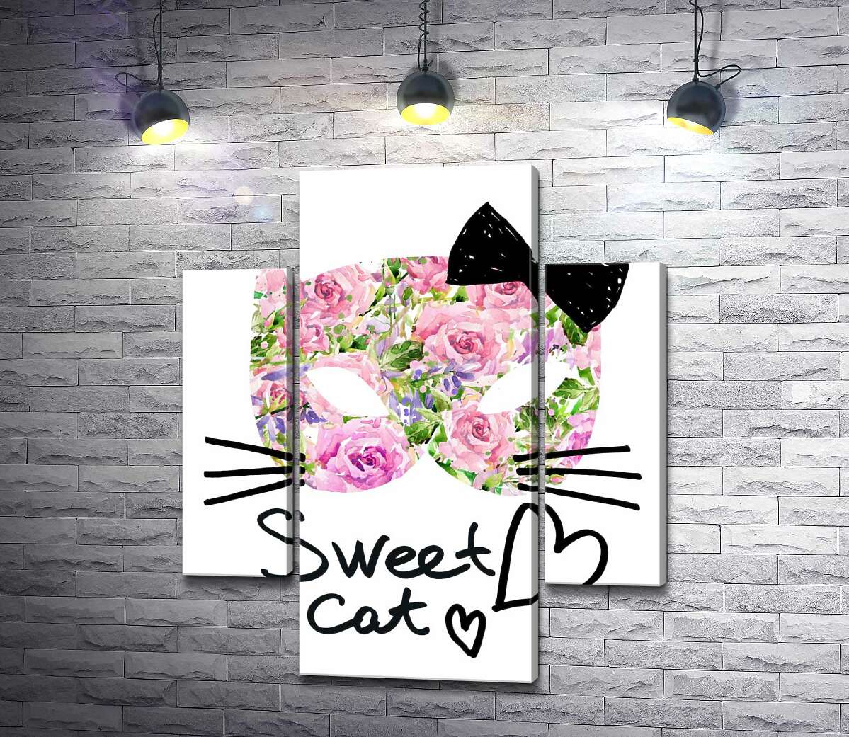 модульная картина Розовая маска котика с надписью "sweet cat" (Модуль №5)