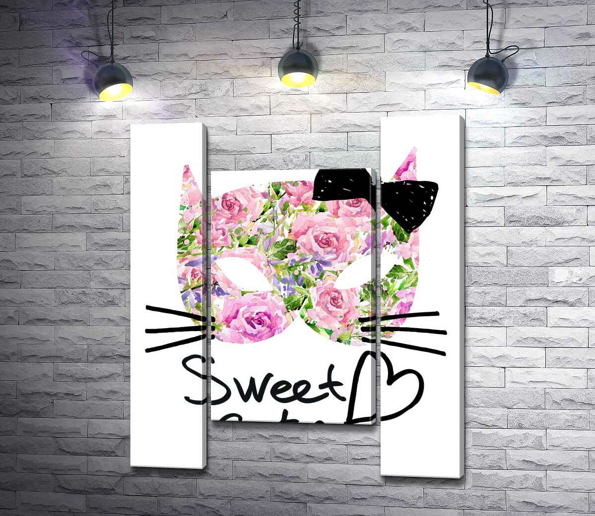 модульная картина Розовая маска котика с надписью "sweet cat" (Модуль №11)