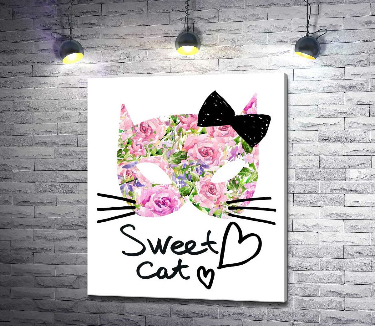 картина Розовая маска котика с надписью "sweet cat"