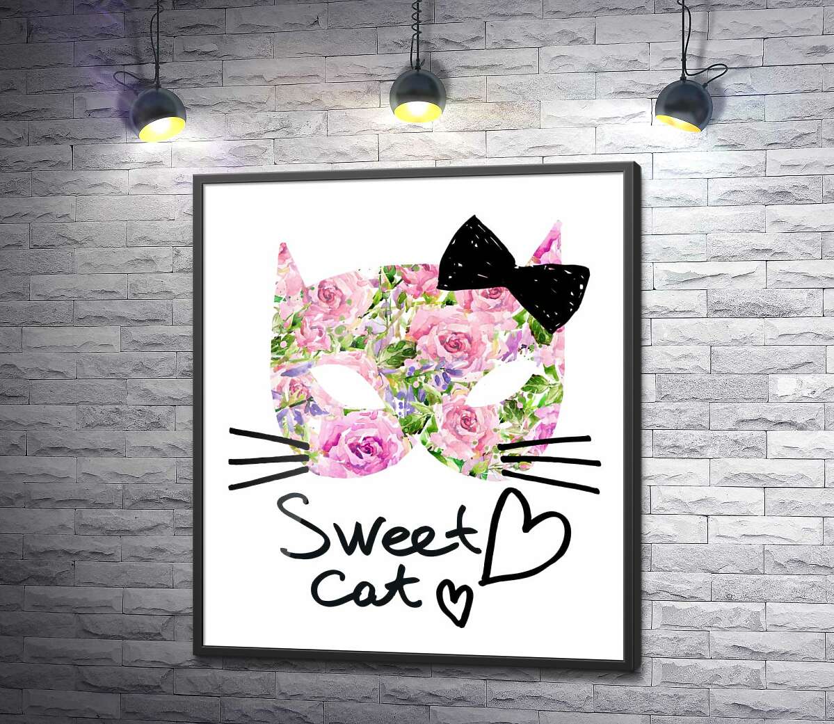 постер Розовая маска котика с надписью "sweet cat"