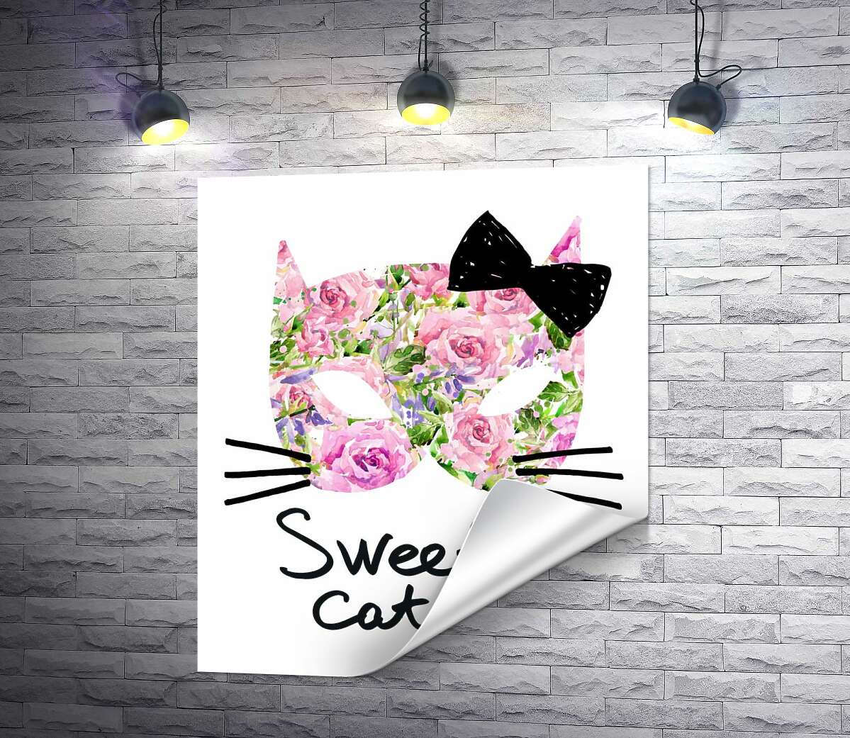 печать Розовая маска котика с надписью "sweet cat"