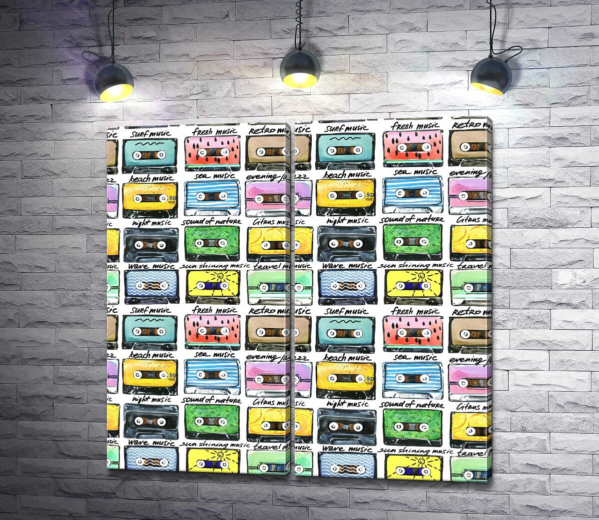 модульная картина Разнообразие музыки на кассетах