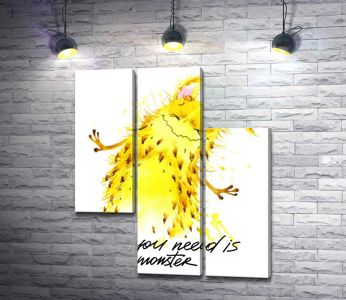 модульна картина Веселий жовтий монстр з написом "all you need is monster" (Модуль №13)