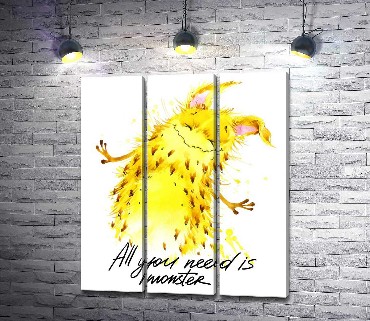 модульна картина Веселий жовтий монстр з написом "all you need is monster"