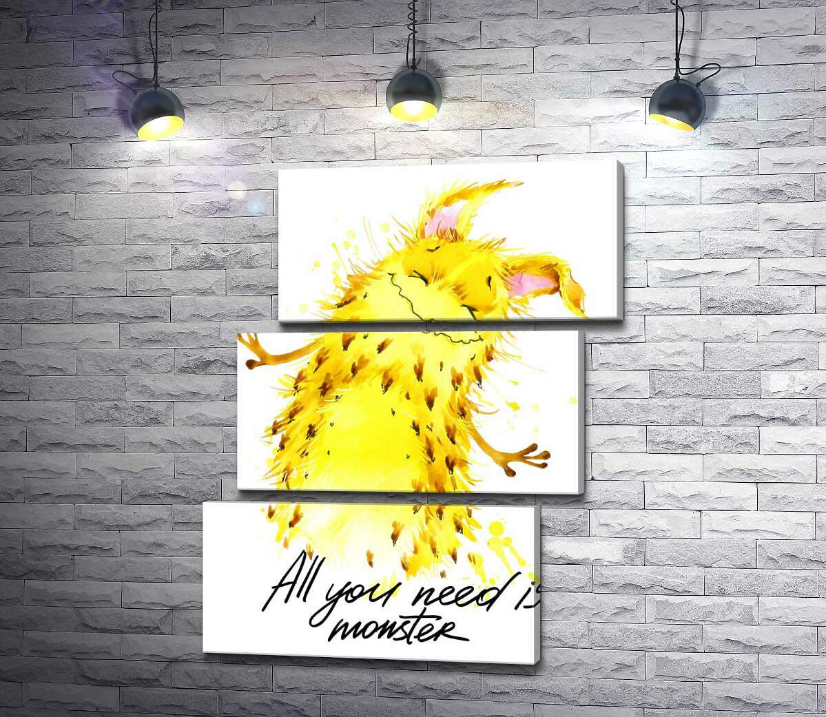 модульна картина Веселий жовтий монстр з написом "all you need is monster" (Модуль №17)