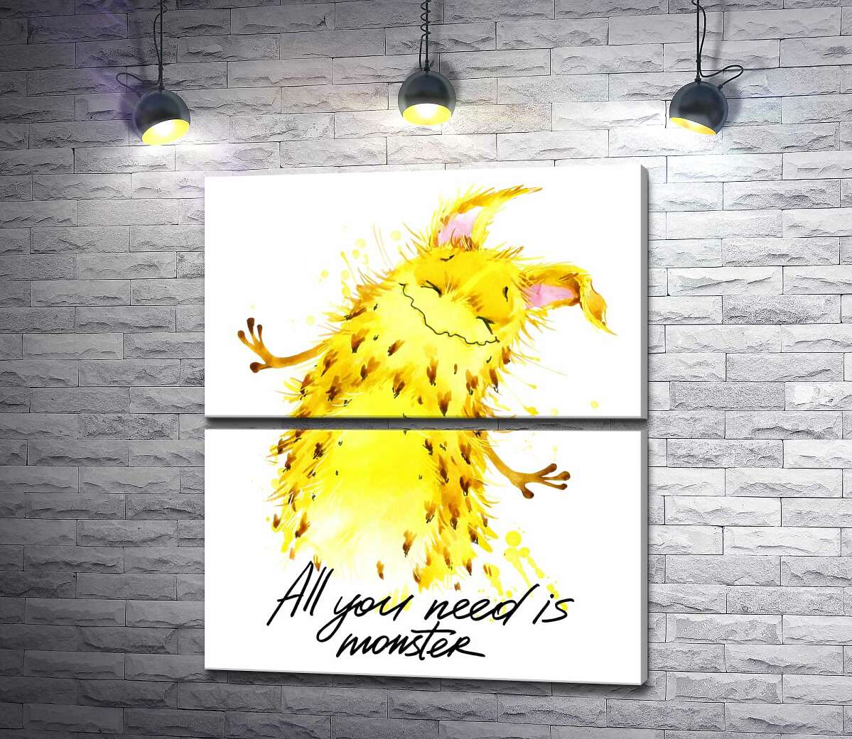 модульна картина Веселий жовтий монстр з написом "all you need is monster" (Модуль №7)