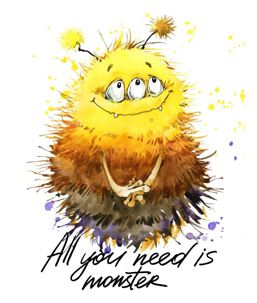 картина-постер Сором'язливий пухнастий монстр із написом "all you need is monster"