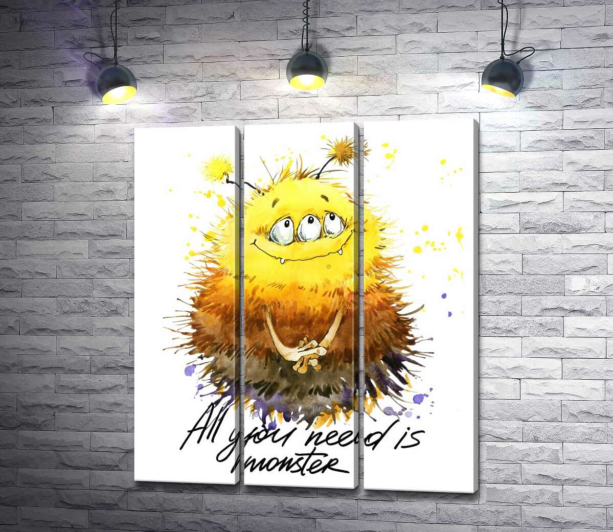 модульна картина Сором'язливий пухнастий монстр із написом "all you need is monster"