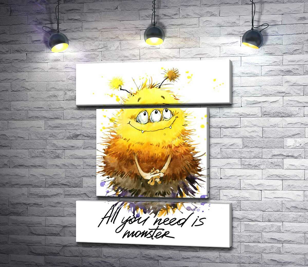 модульна картина Сором'язливий пухнастий монстр із написом "all you need is monster" (Модуль №18)