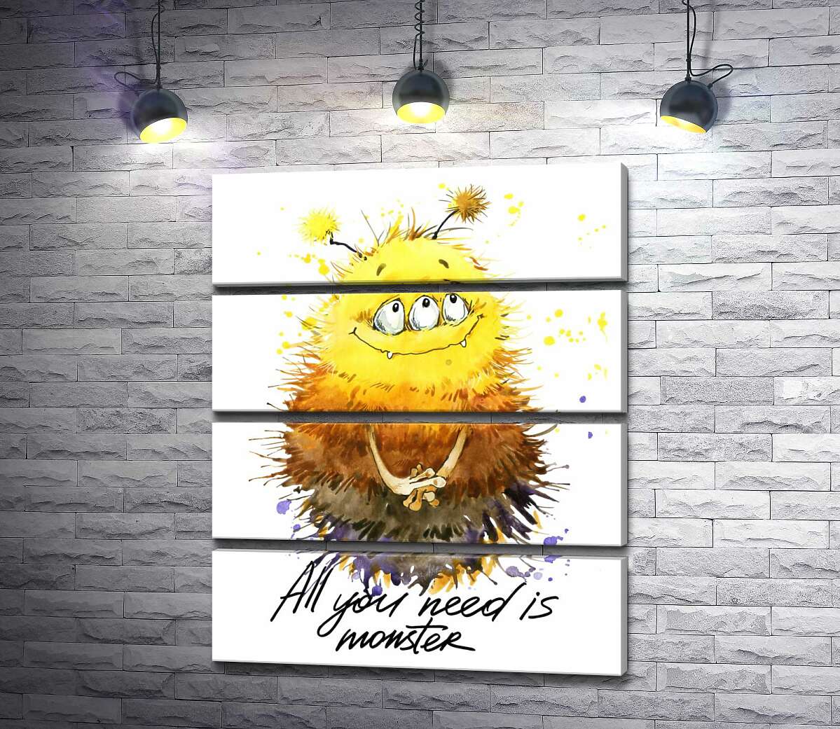 модульна картина Сором'язливий пухнастий монстр із написом "all you need is monster" (Модуль №22)