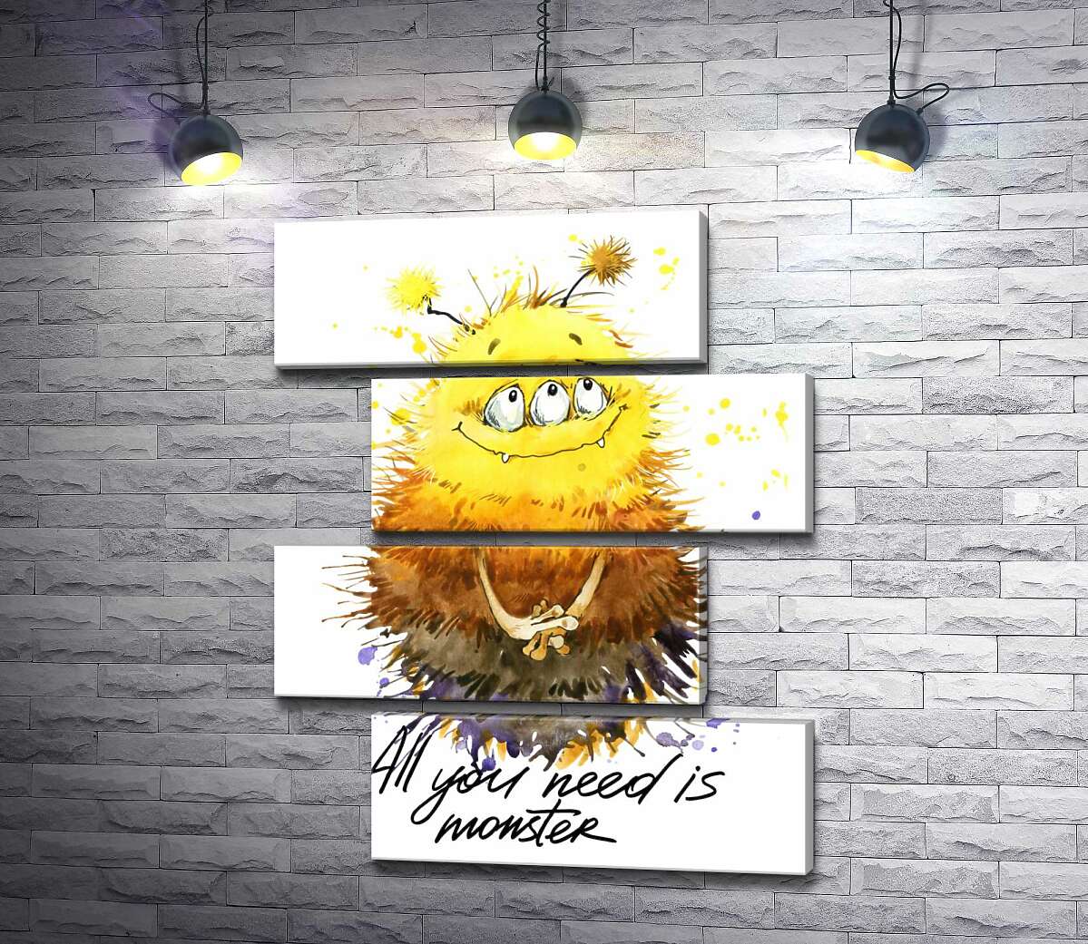 модульна картина Сором'язливий пухнастий монстр із написом "all you need is monster" (Модуль №23)