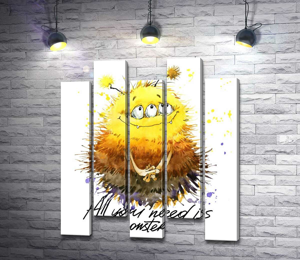 модульна картина Сором'язливий пухнастий монстр із написом "all you need is monster" (Модуль №30)