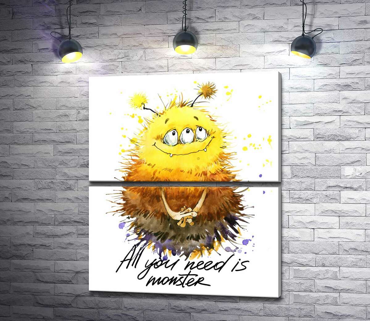 модульная картина Застенчивый пушистый монстр с надписью "all you need is monster" (Модуль №7)