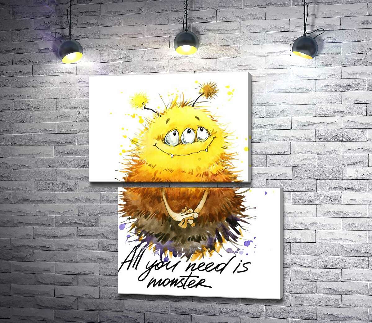 модульна картина Сором'язливий пухнастий монстр із написом "all you need is monster" (Модуль №8)