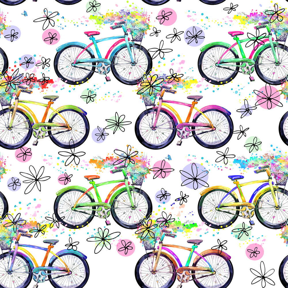 картина-постер Квітковий візерунок з велосипедами