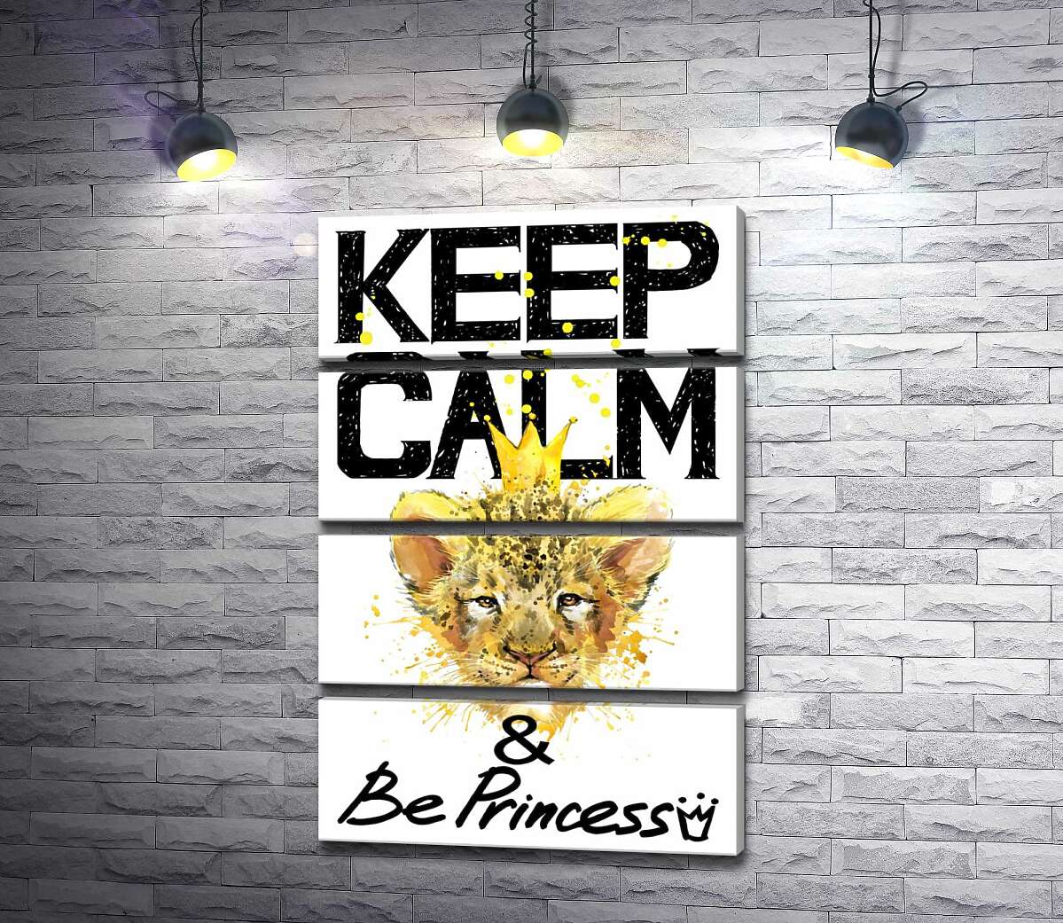 модульна картина Левеня в короні серед напису "keep calm and be princess" (Модуль №22)