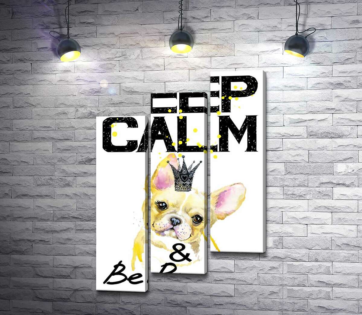 модульна картина Бульдог в ажурній короні серед напису "keep calm and be princess" (Модуль №14)