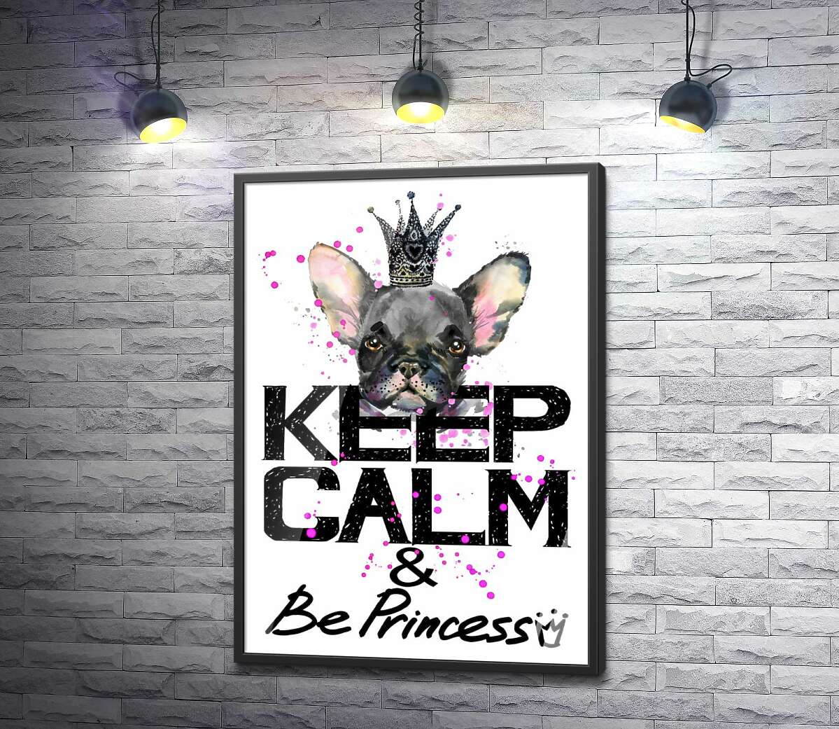 постер Голова бульдога виднеется над надписью "keep calm and be princess"