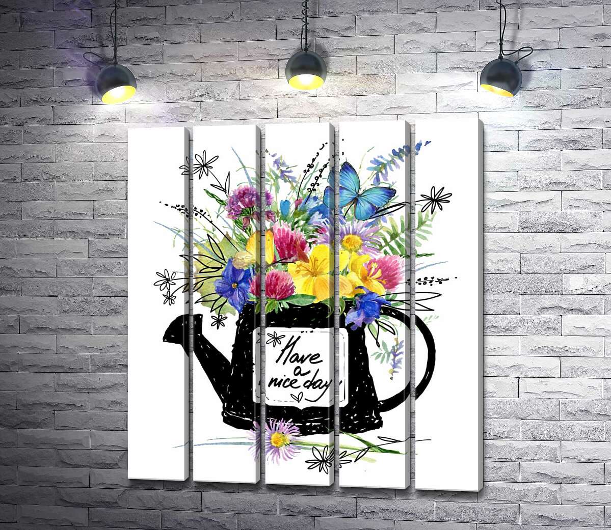 модульна картина Букет польових квітів у чорній лійці з написом "have a nice day" (Модуль №26)