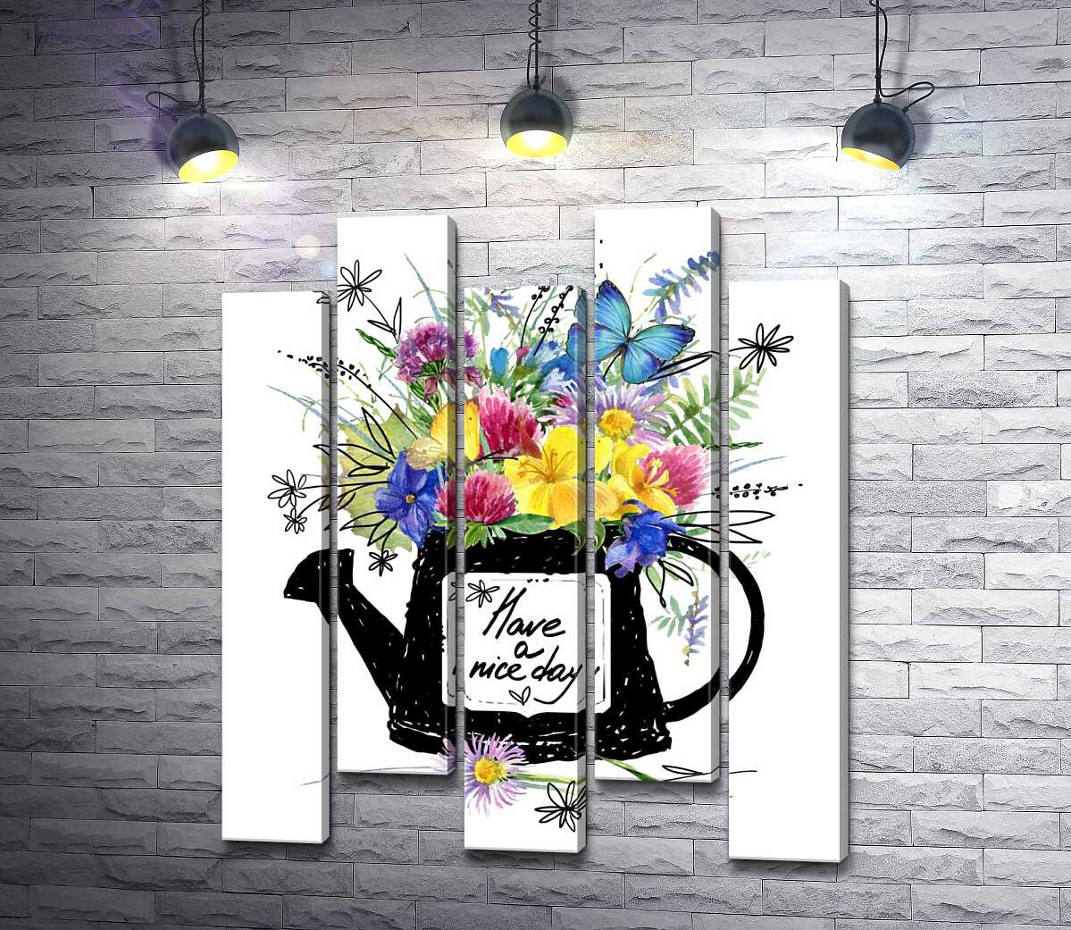 модульна картина Букет польових квітів у чорній лійці з написом "have a nice day" (Модуль №30)