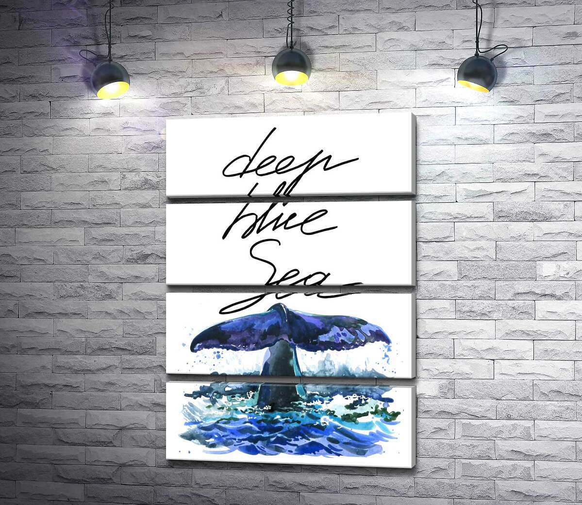 модульная картина Хвост кита над водной поверхностью рядом с надписью "deep blue sea" (Модуль №22)