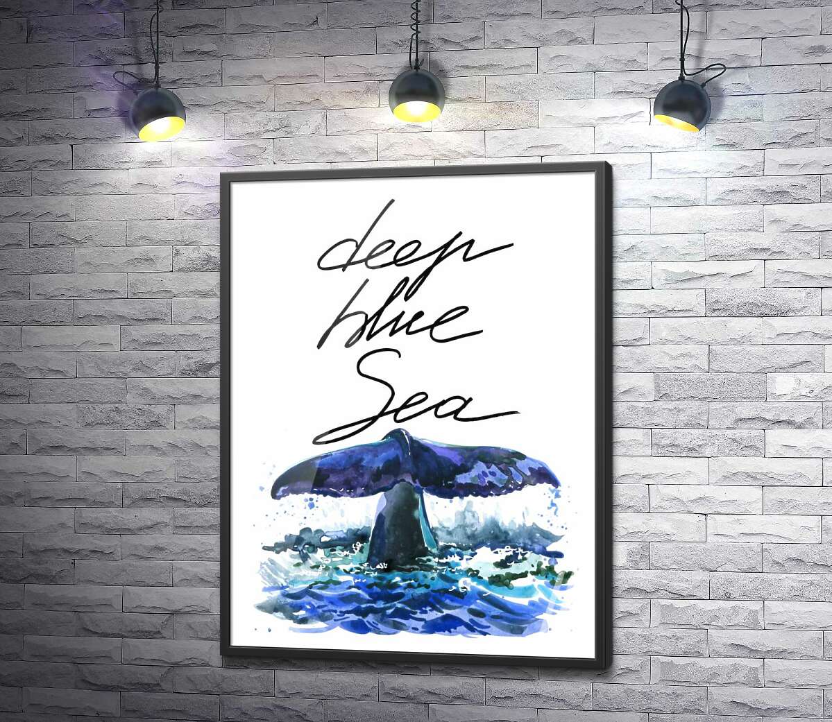 постер Хвост кита над водной поверхностью рядом с надписью "deep blue sea"