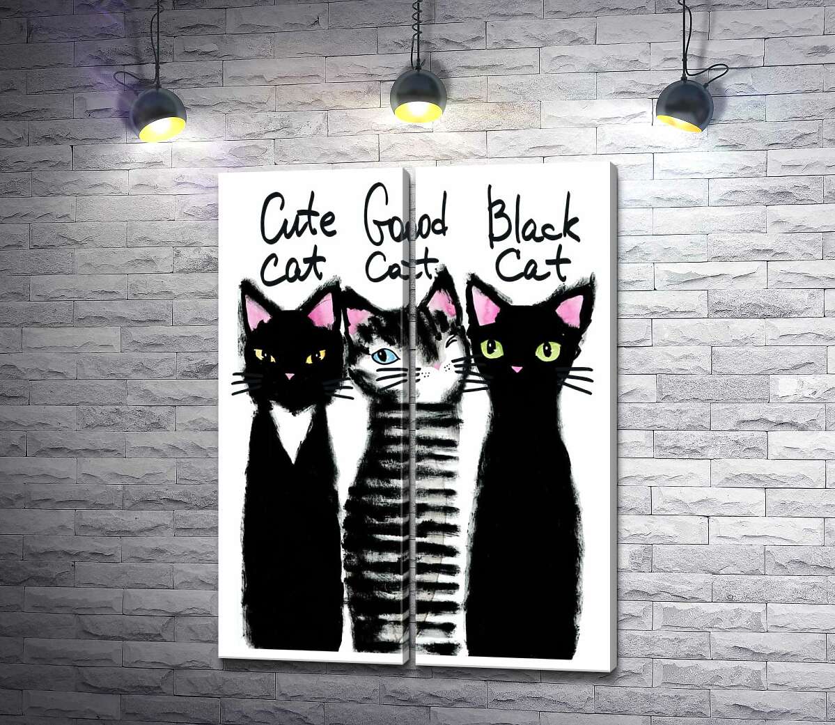 модульна картина Витончені силуети трьох чорних котів