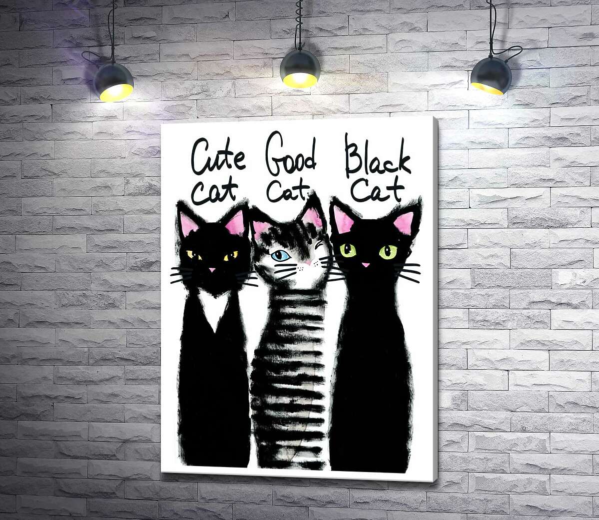 картина Изящные силуэты трех черных котов