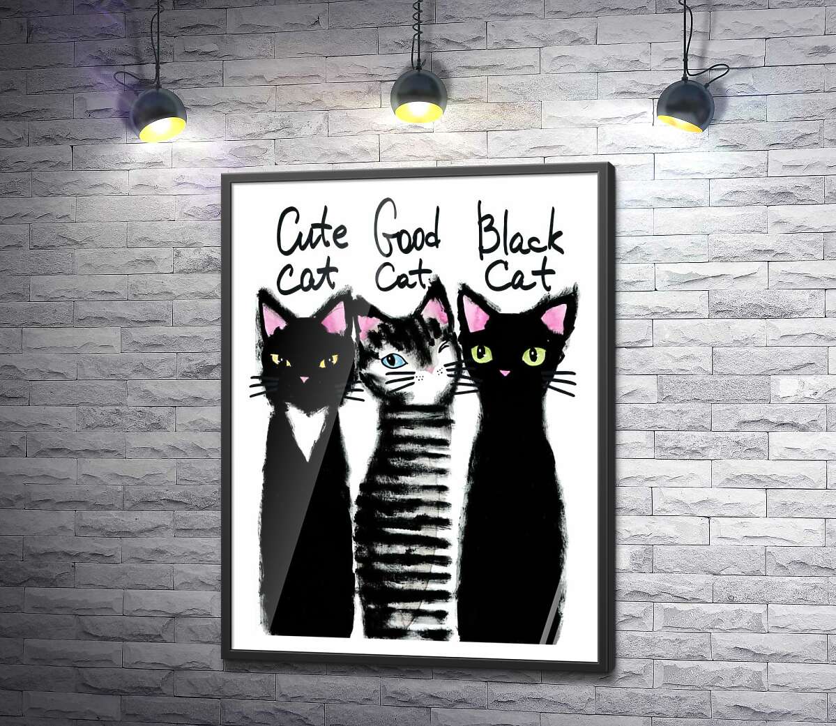 постер Витончені силуети трьох чорних котів