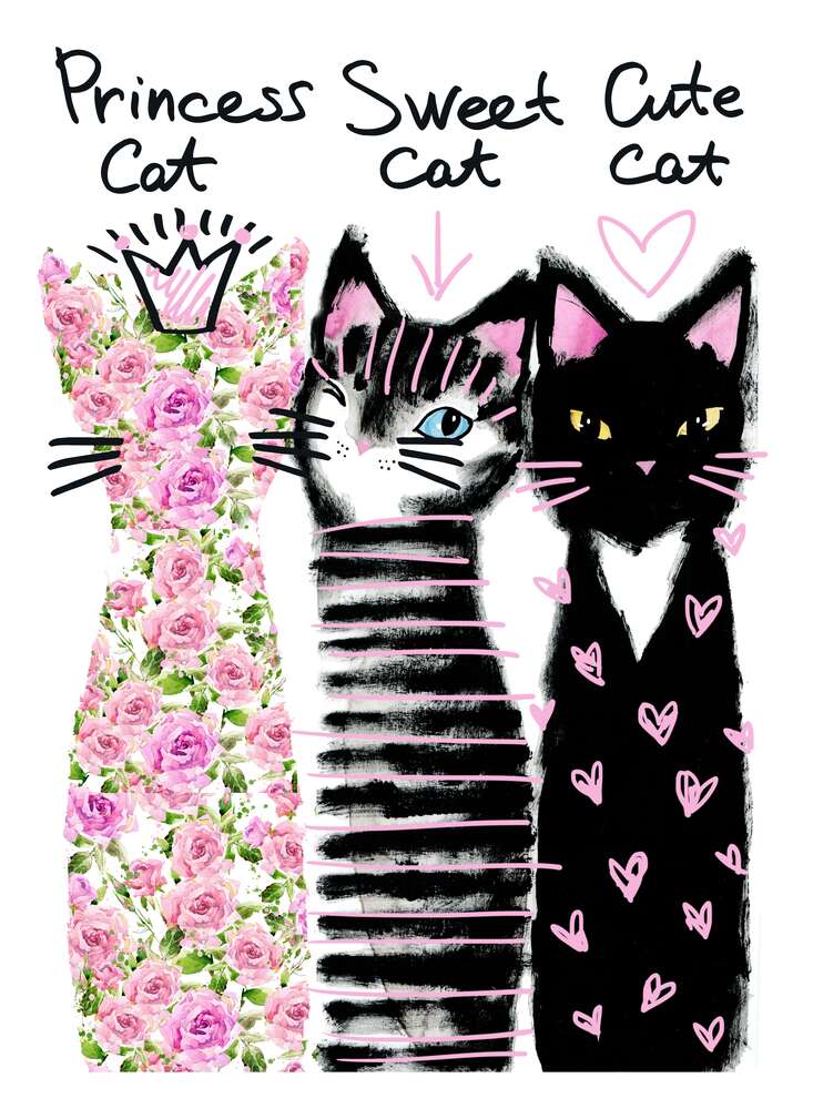 картина-постер Разнообразие расцветок котов: розовый, полосатый и пятнистый